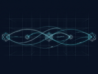 Abstract five-node intelligence network on a midnight navy background with subtle cyan connections