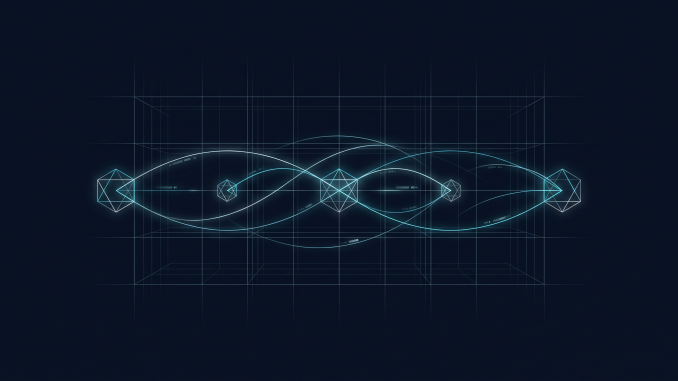 Abstract five-node intelligence network on a midnight navy background with subtle cyan connections