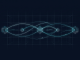 Abstract five-node intelligence network on a midnight navy background with subtle cyan connections